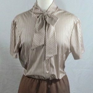 Beige Vintage P*ssyCat Bow Dress, Stripped Bodice